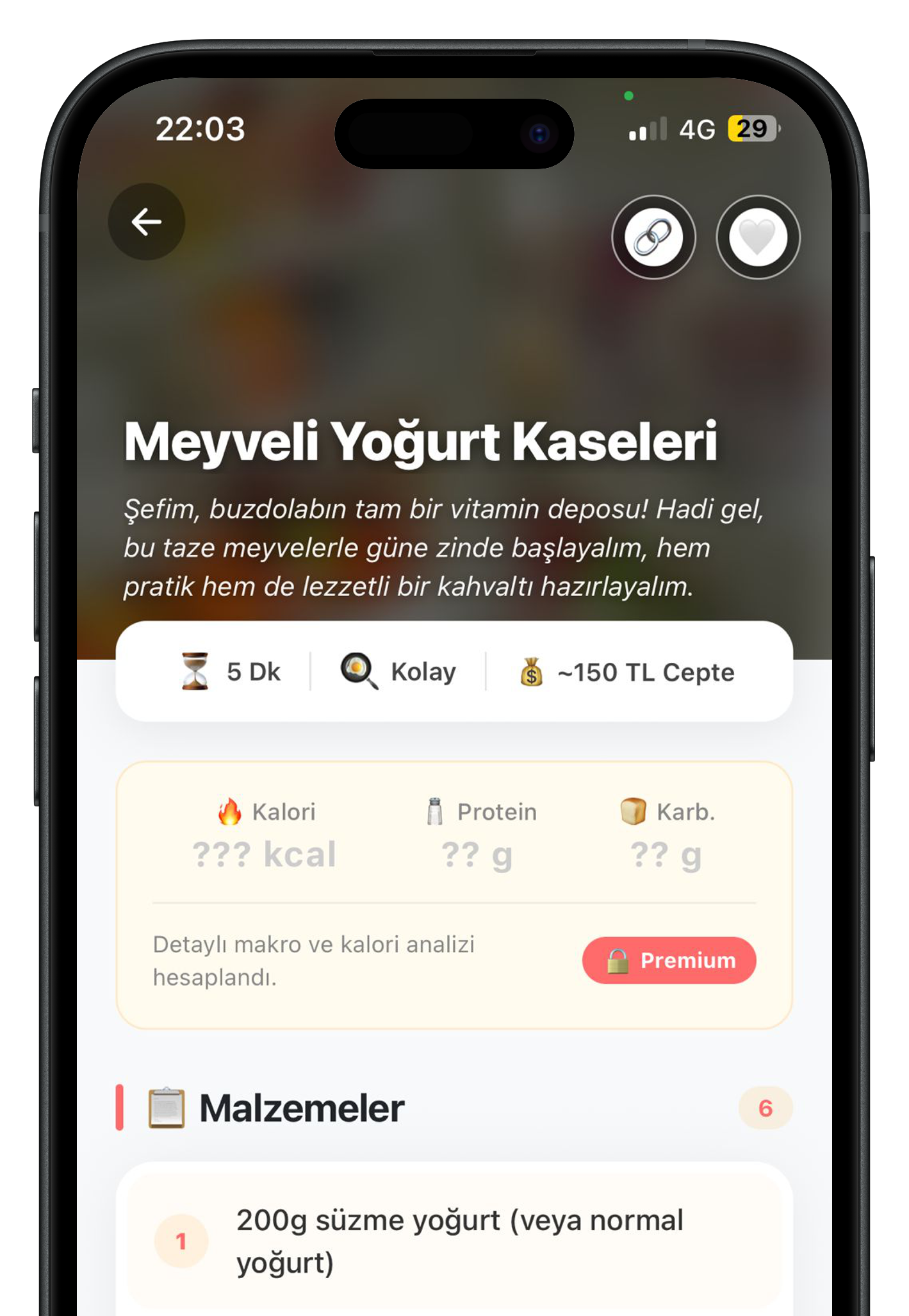 Şefim AI Uygulaması Yemek Tarif Detay Sayfası Görünümü
